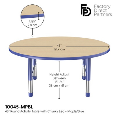 48" Round T-Mold Adjustable Activity Table with Chunky Leg/Maple Top