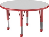36" Round T-Mold Adjustable Activity Table with Chunky Leg/Gray Top