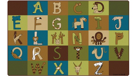A to Z Animals Rectangle Carpet, Nature Colors - 7'6" x 12'