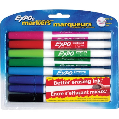 Expo® Low Odor Dry Erase Markers, Fine Tip, 8-color set