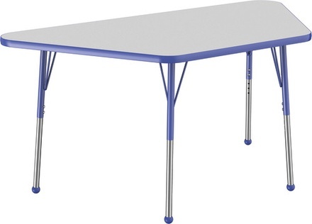 30" x 60" Trapezoid T-Mold Adjustable Activity Table with Standard Ball - Gray Top/Standard Leg