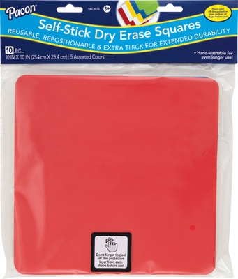 Pacon® Self-Stick Dry Erase Squares, 5 Assorted Colors, 10" x 10", Pack of 10