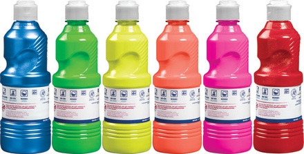 Prang® Washable Ready-to-Use Paint, 16 oz, Fluorescent, Metallic & Glitter, 6 Colors
