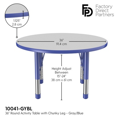 36" Round T-Mold Adjustable Activity Table with Chunky Leg/Gray Top